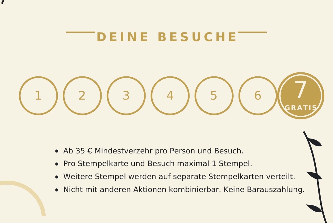Rückseite der BLOOM Treuekarte mit Stempelfeldern und Teilnahmebedingungen.